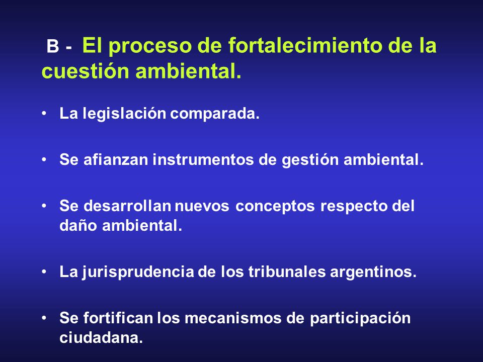B - El proceso de fortalecimiento de la cuestión ambiental.