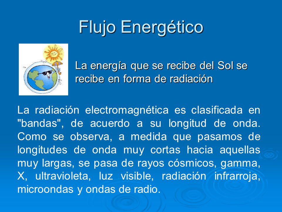 Flujo Energético La energía que se recibe del Sol se recibe en forma de radiación.