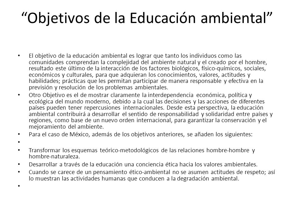 Objetivos de la Educación ambiental