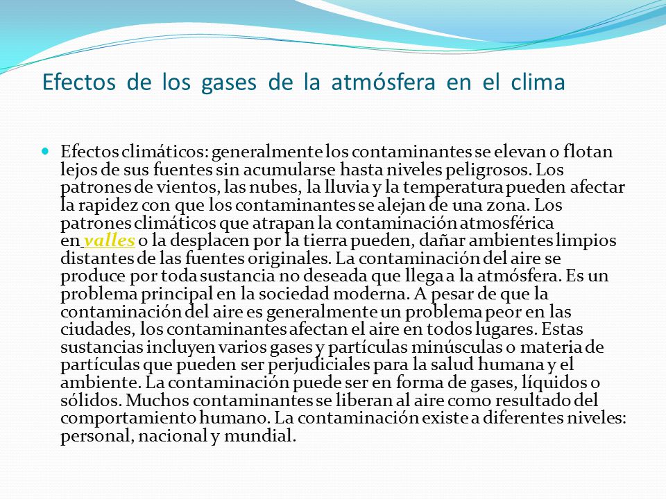 Efectos de los gases de la atmósfera en el clima