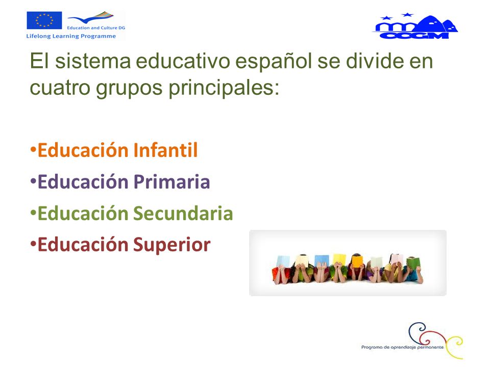 El sistema educativo español se divide en cuatro grupos principales: