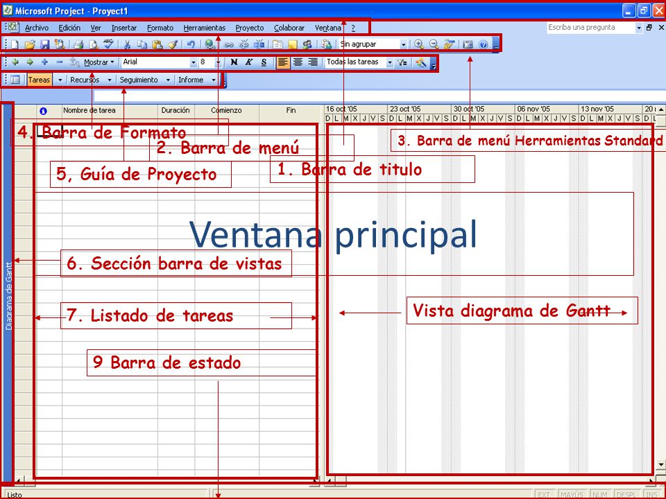 Ventana principal 4. Barra de Formato 2. Barra de menú
