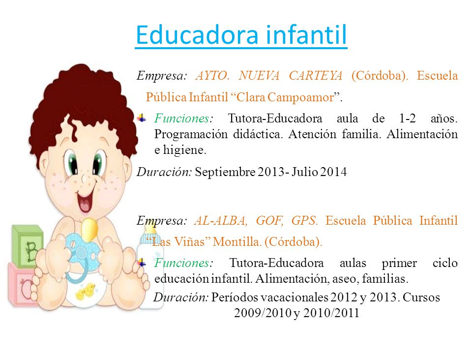 Educadora infantil Empresa: AYTO. NUEVA CARTEYA (Córdoba). Escuela Pública Infantil Clara Campoamor .
