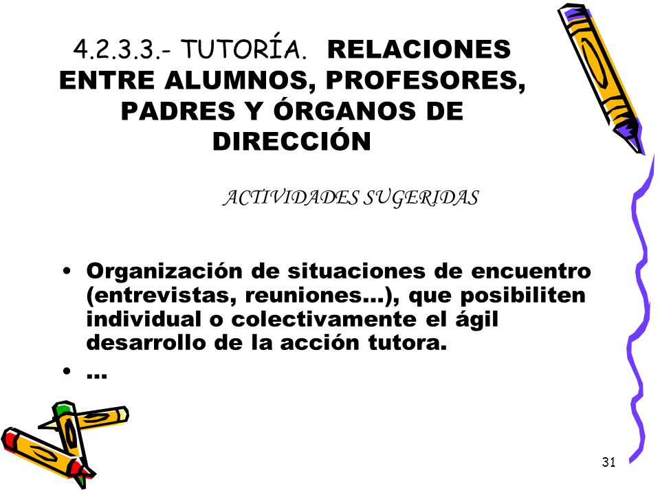 TUTORÍA. RELACIONES ENTRE ALUMNOS, PROFESORES, PADRES Y ÓRGANOS DE DIRECCIÓN ACTIVIDADES SUGERIDAS