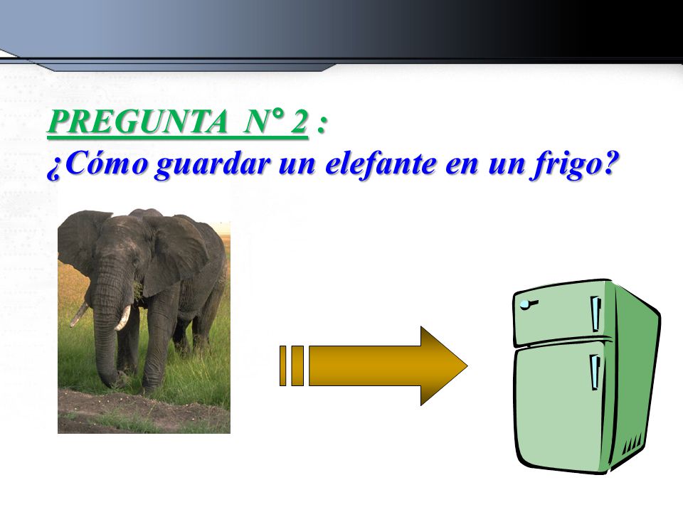 PREGUNTA N° 2 : ¿Cómo guardar un elefante en un frigo