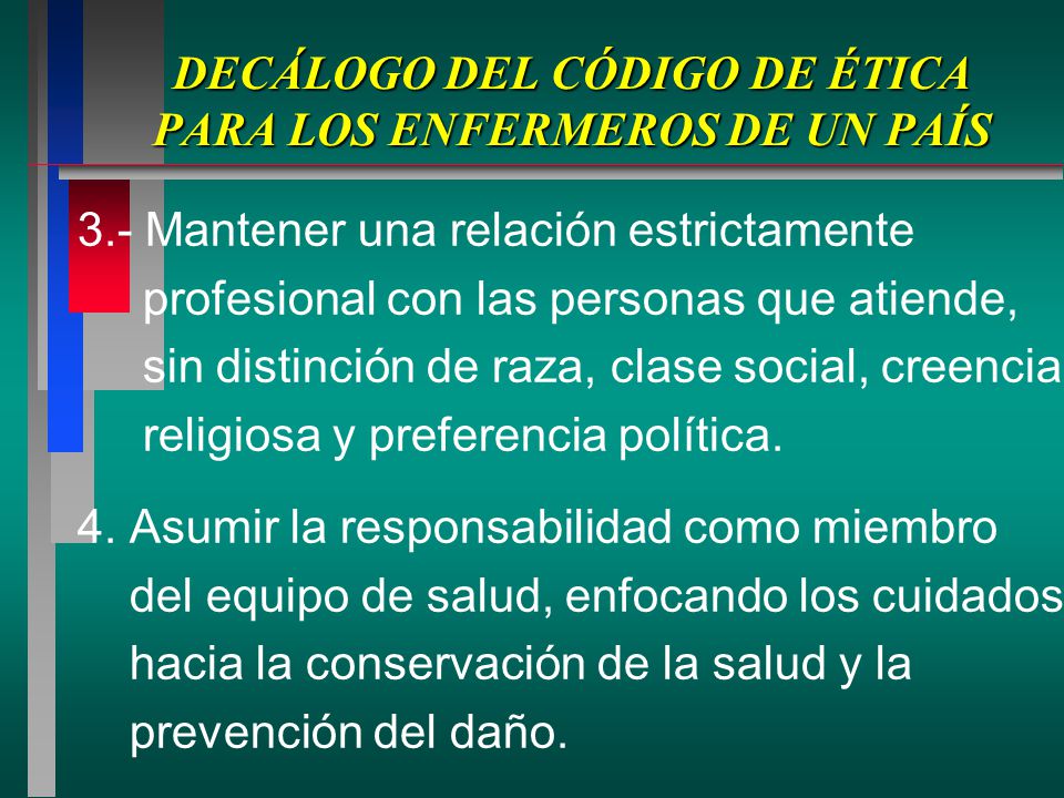 DECÁLOGO DEL CÓDIGO DE ÉTICA PARA LOS ENFERMEROS DE UN PAÍS