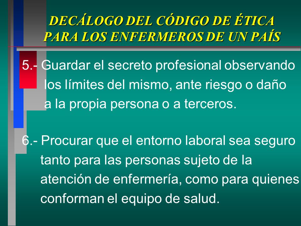 DECÁLOGO DEL CÓDIGO DE ÉTICA PARA LOS ENFERMEROS DE UN PAÍS