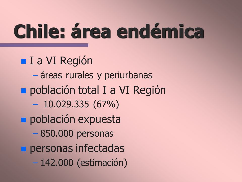 Chile: área endémica I a VI Región población total I a VI Región