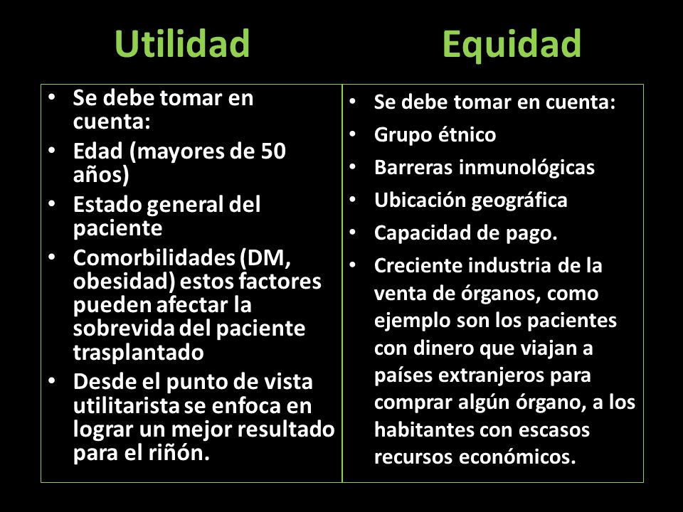 Utilidad Equidad Se debe tomar en cuenta: Edad (mayores de 50 años)
