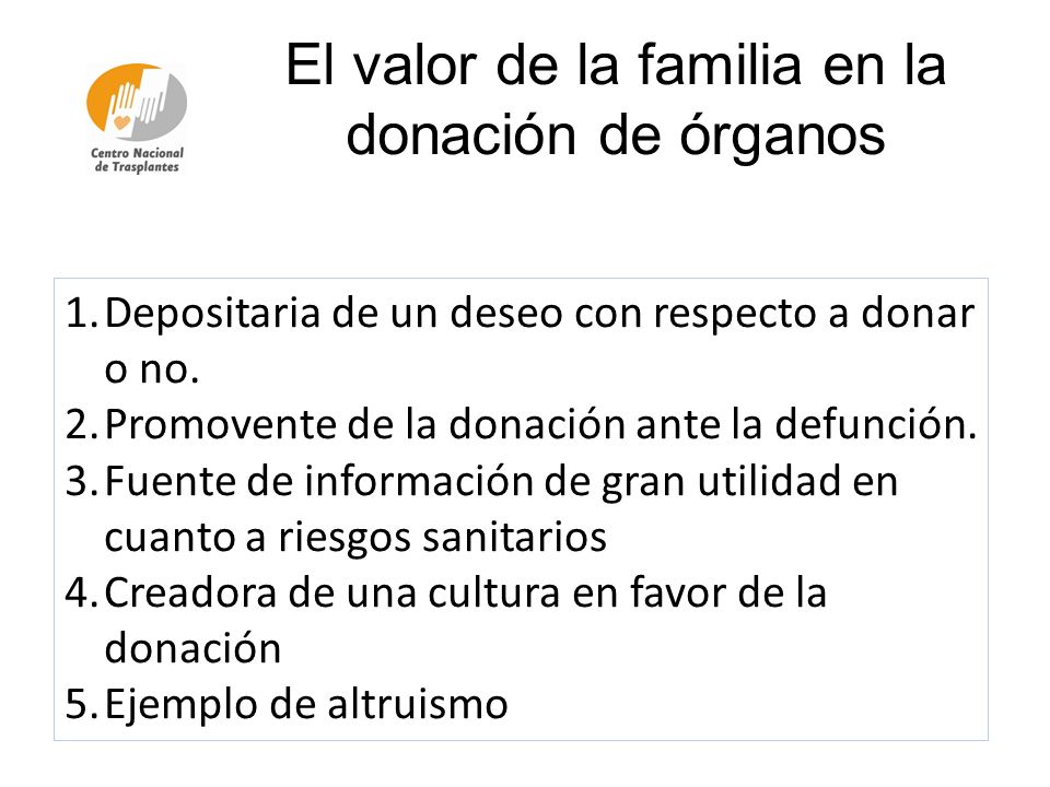El valor de la familia en la donación de órganos