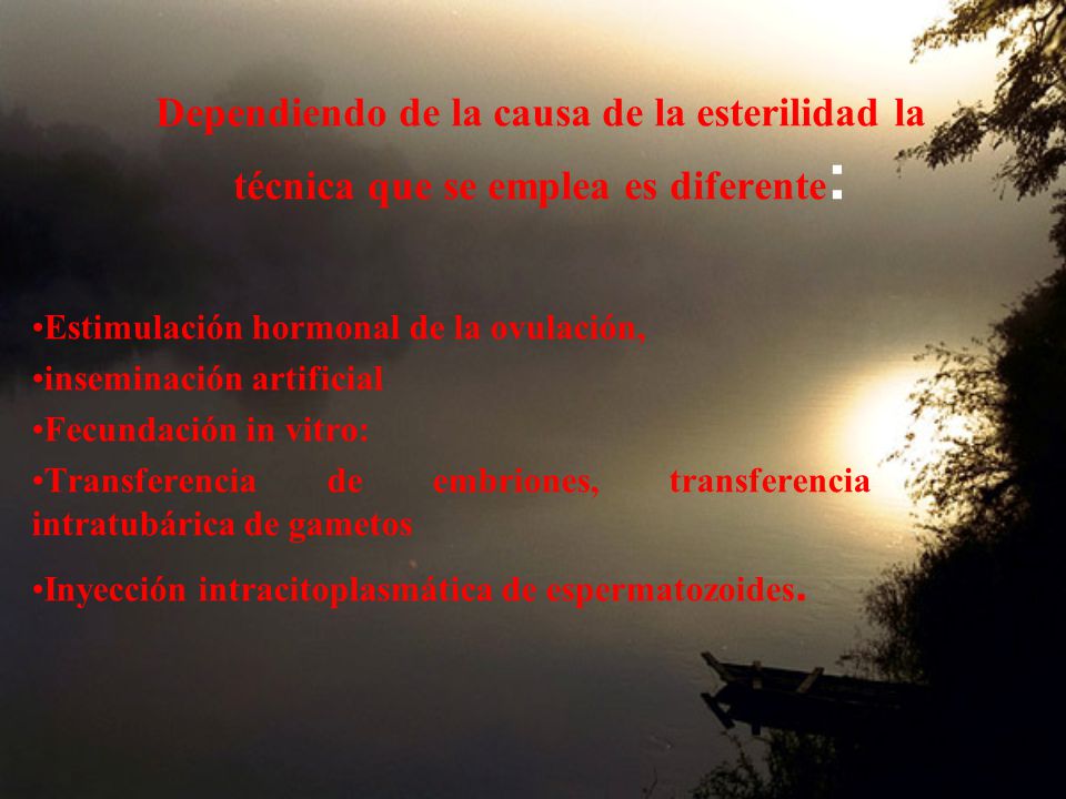 Dependiendo de la causa de la esterilidad la técnica que se emplea es diferente: