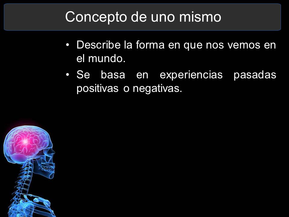 Concepto de uno mismo Describe la forma en que nos vemos en el mundo.