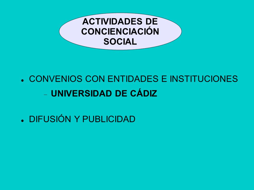 ACTIVIDADES DE CONCIENCIACIÓN. SOCIAL. CONVENIOS CON ENTIDADES E INSTITUCIONES. UNIVERSIDAD DE CÁDIZ.