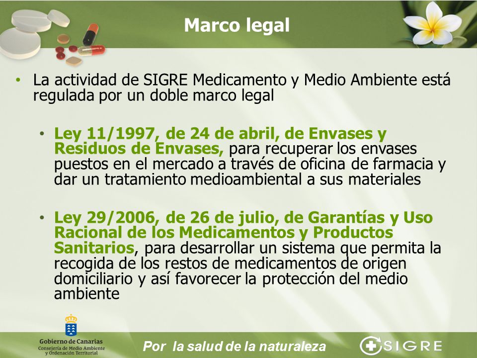 Marco legal La actividad de SIGRE Medicamento y Medio Ambiente está regulada por un doble marco legal.