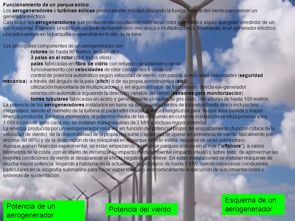 Esquema de un aerogenerador Potencia de un aerogenerador