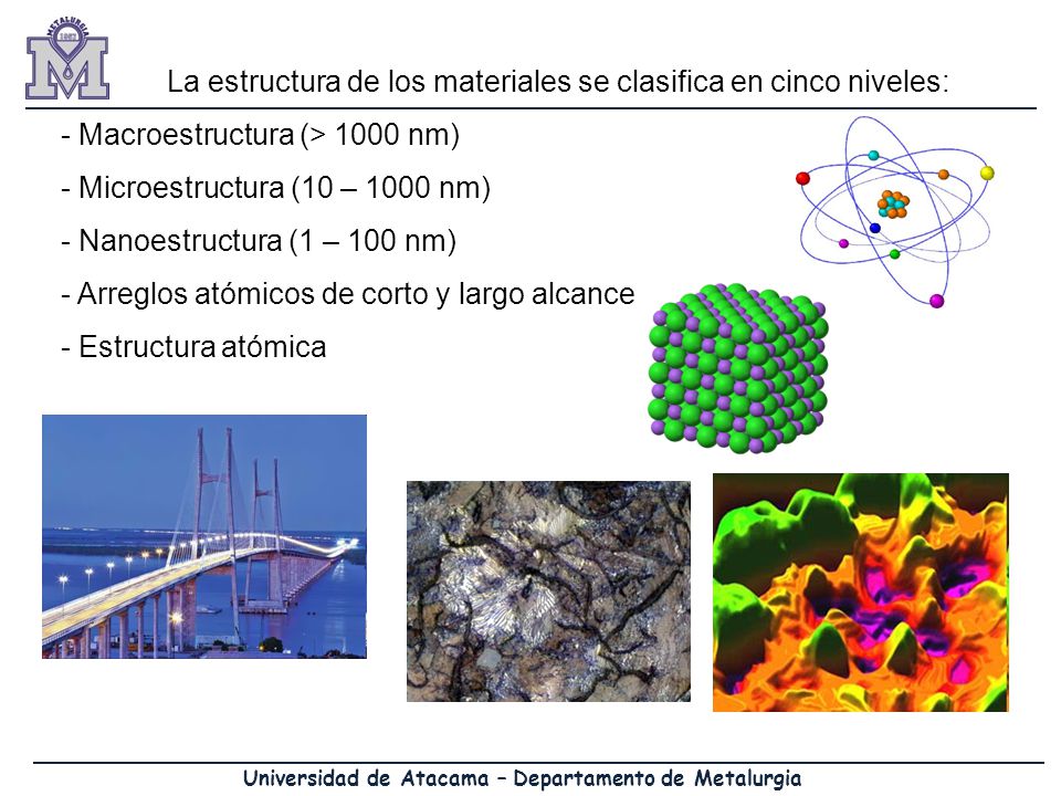 La estructura de los materiales se clasifica en cinco niveles: