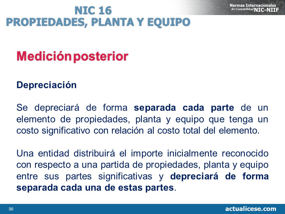 Medición posterior NIC 16 PROPIEDADES, PLANTA Y EQUIPO Depreciación