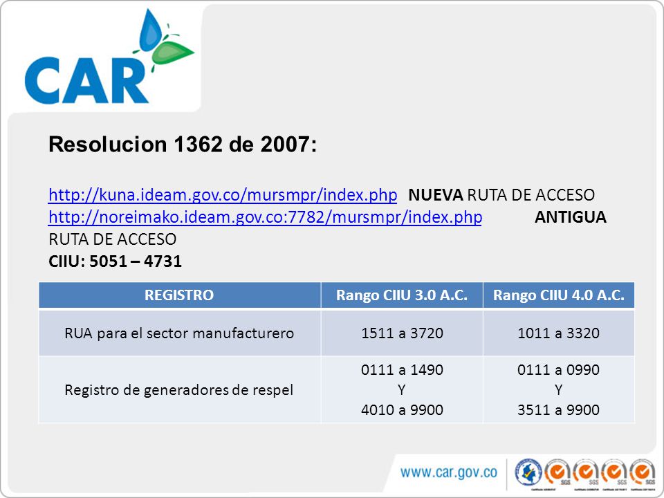 Resolucion 1362 de 2007:   NUEVA RUTA DE ACCESO.