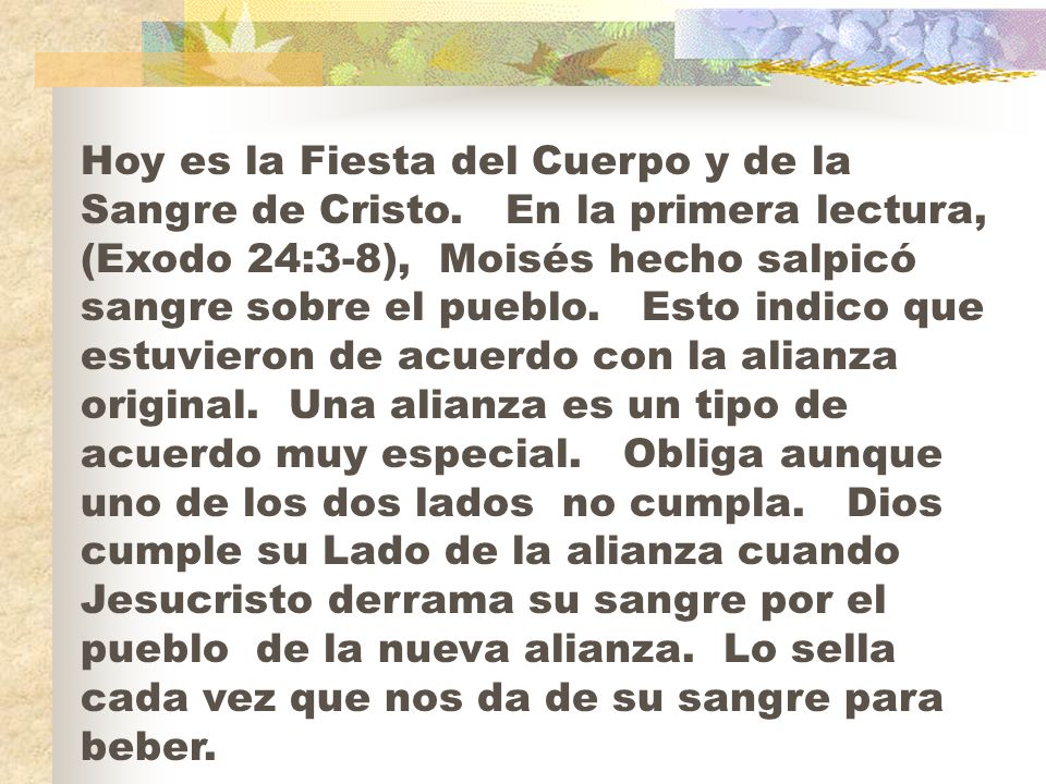 Hoy es la Fiesta del Cuerpo y de la Sangre de Cristo