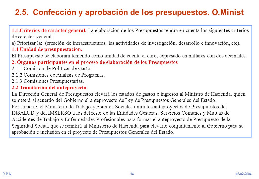 2.5. Confección y aprobación de los presupuestos. O.Minist