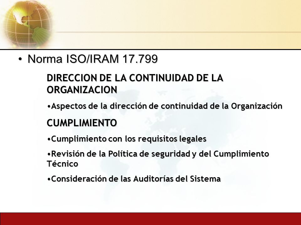 Norma ISO/IRAM DIRECCION DE LA CONTINUIDAD DE LA ORGANIZACION