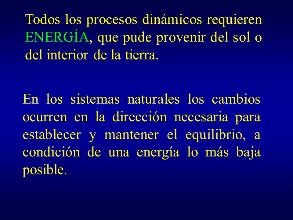 Todos los procesos dinámicos requieren ENERGÍA, que pude provenir del sol o del interior de la tierra.