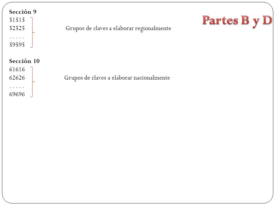 Sección Grupos de claves a elaborar regionalmente Sección 10.