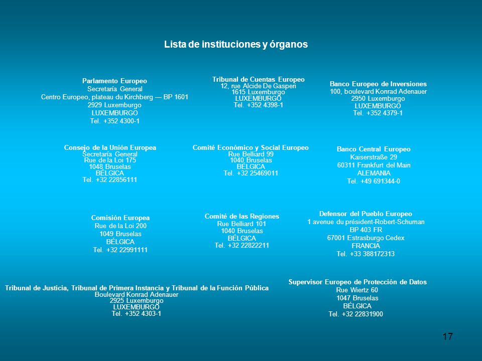 Lista de instituciones y órganos