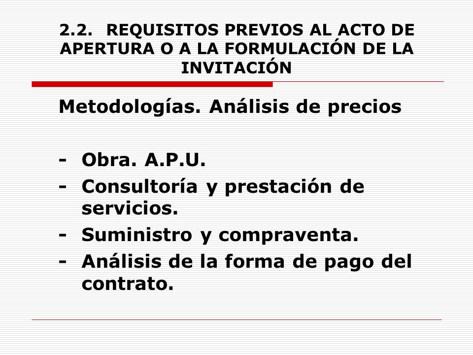 Metodologías. Análisis de precios