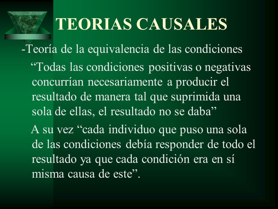TEORIAS CAUSALES -Teoría de la equivalencia de las condiciones