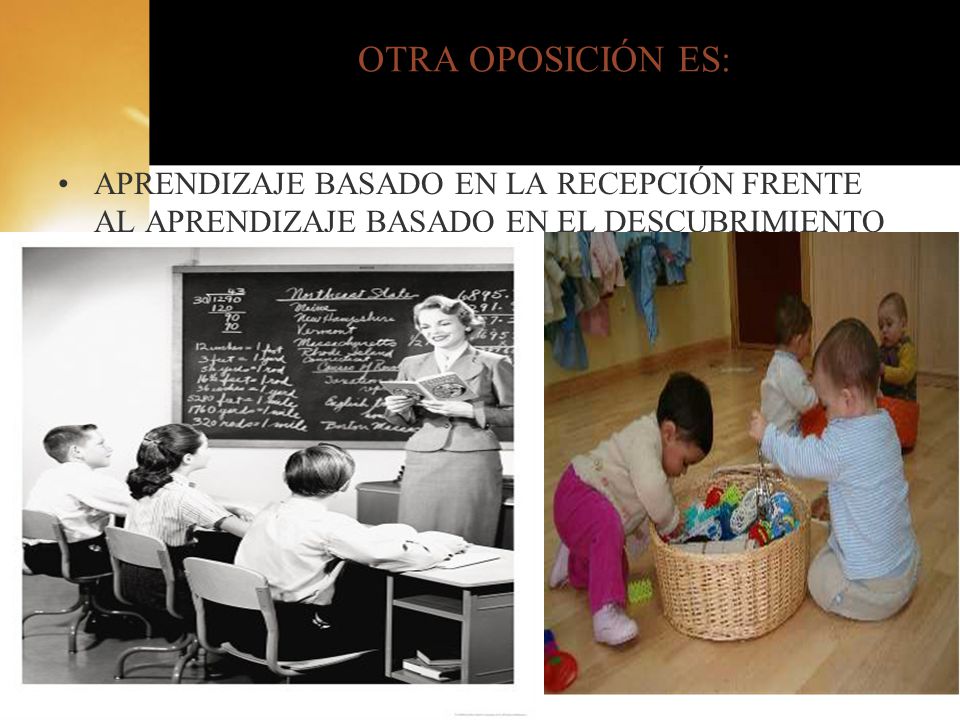 OTRA OPOSICIÓN ES: APRENDIZAJE BASADO EN LA RECEPCIÓN FRENTE AL APRENDIZAJE BASADO EN EL DESCUBRIMIENTO.