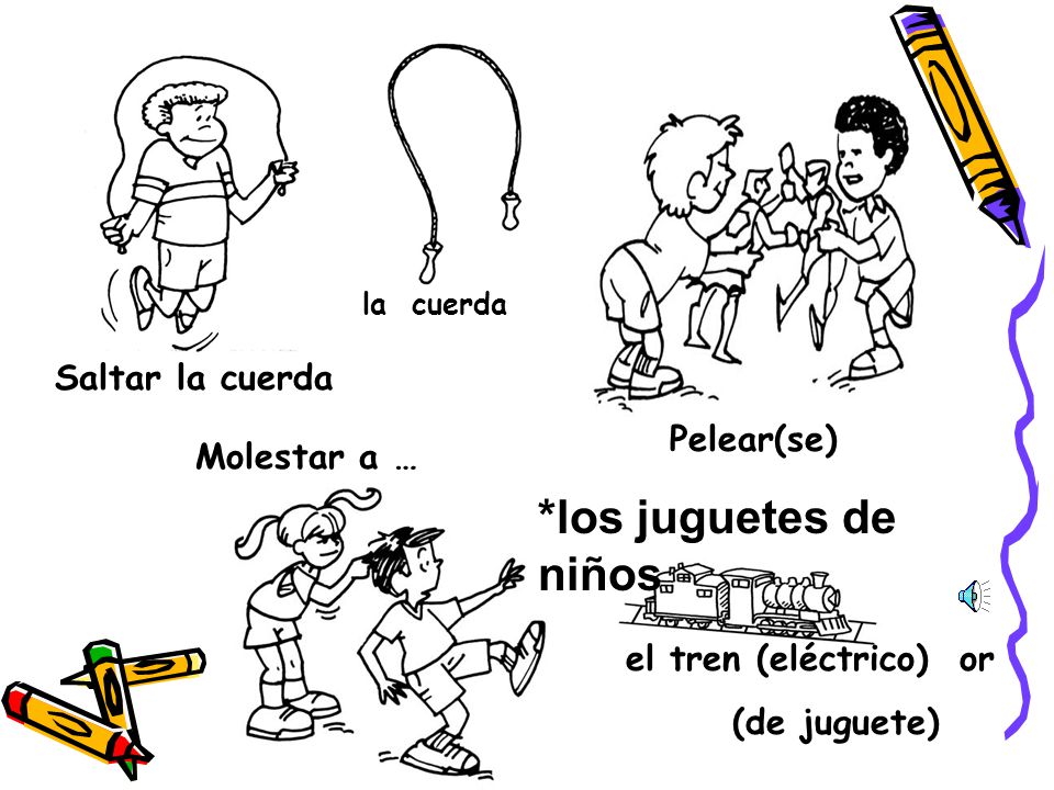 *los juguetes de niños Saltar la cuerda Pelear(se) Molestar a …