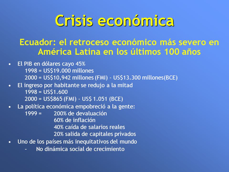 Crisis económica Ecuador: el retroceso económico más severo en América Latina en los últimos 100 años.