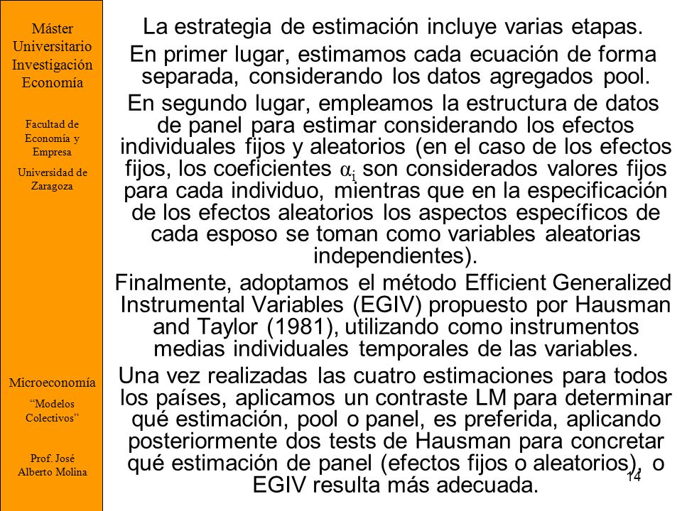 La estrategia de estimación incluye varias etapas.