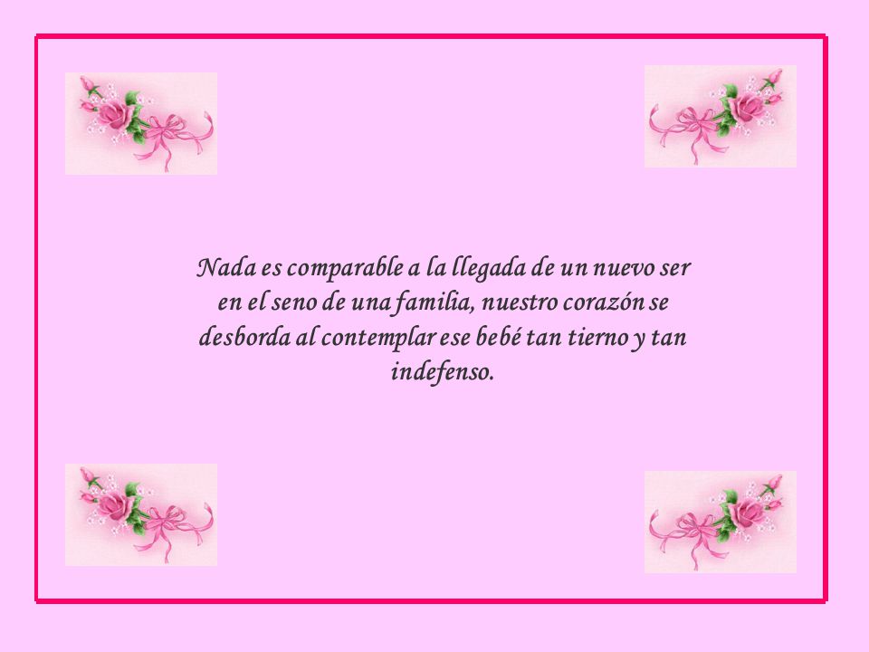 Nada es comparable a la llegada de un nuevo ser en el seno de una familia, nuestro corazón se desborda al contemplar ese bebé tan tierno y tan indefenso.