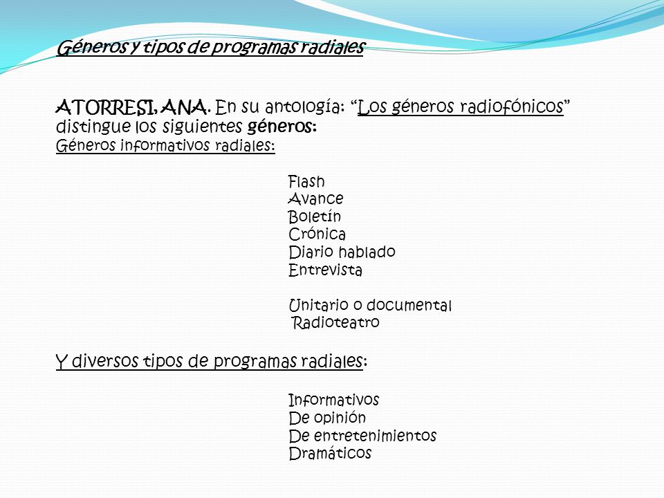 Géneros y tipos de programas radiales