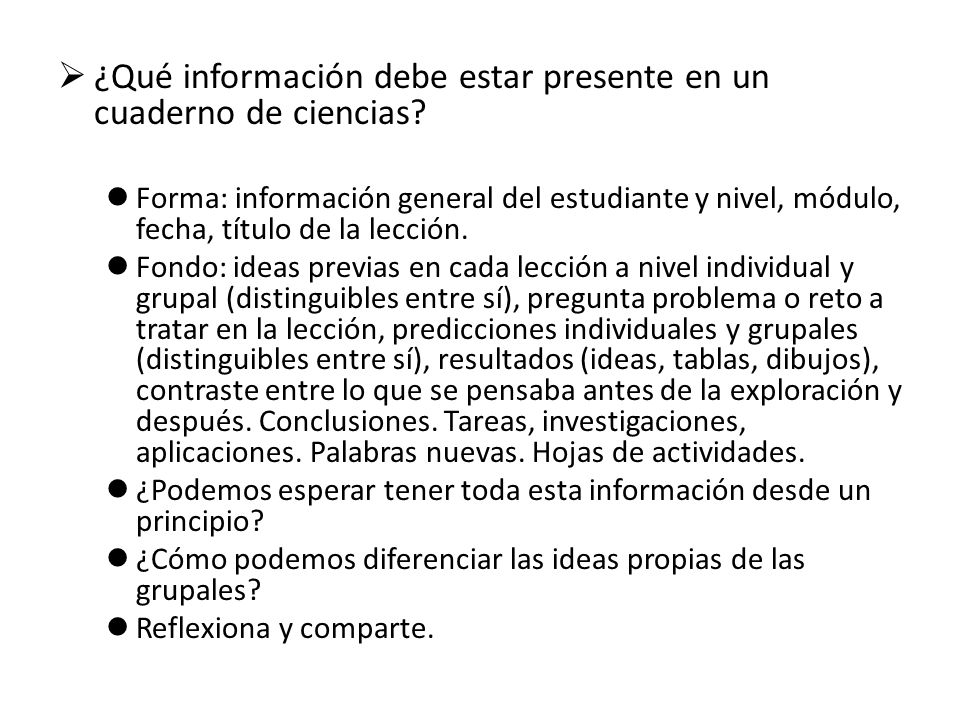 ¿Qué información debe estar presente en un cuaderno de ciencias