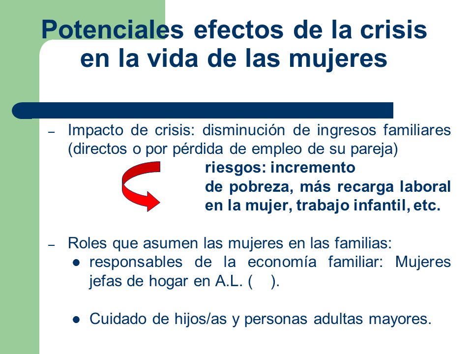 Potenciales efectos de la crisis en la vida de las mujeres