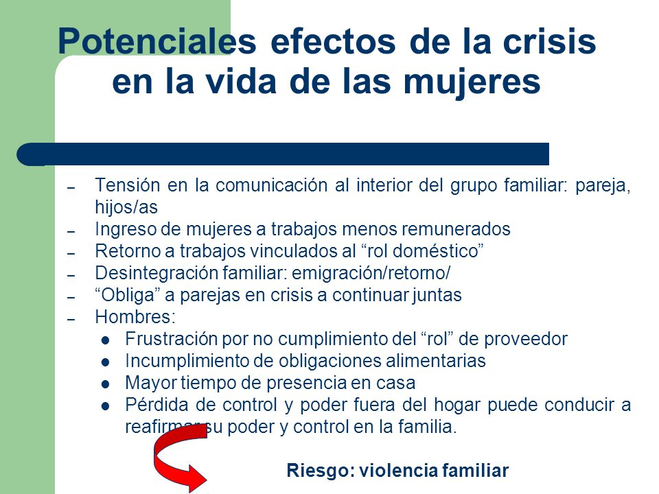 Potenciales efectos de la crisis en la vida de las mujeres