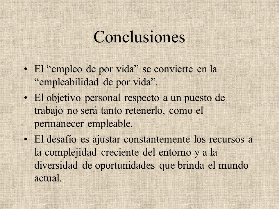 Conclusiones El empleo de por vida se convierte en la empleabilidad de por vida .