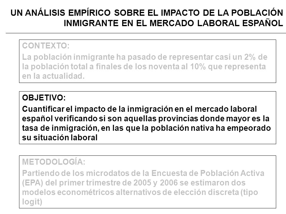 UN ANÁLISIS EMPÍRICO SOBRE EL IMPACTO DE LA POBLACIÓN INMIGRANTE EN EL MERCADO LABORAL ESPAÑOL
