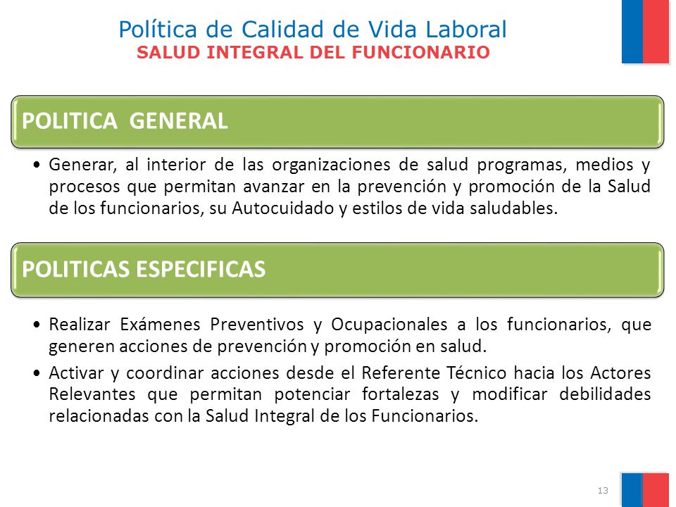 Política de Calidad de Vida Laboral SALUD INTEGRAL DEL FUNCIONARIO