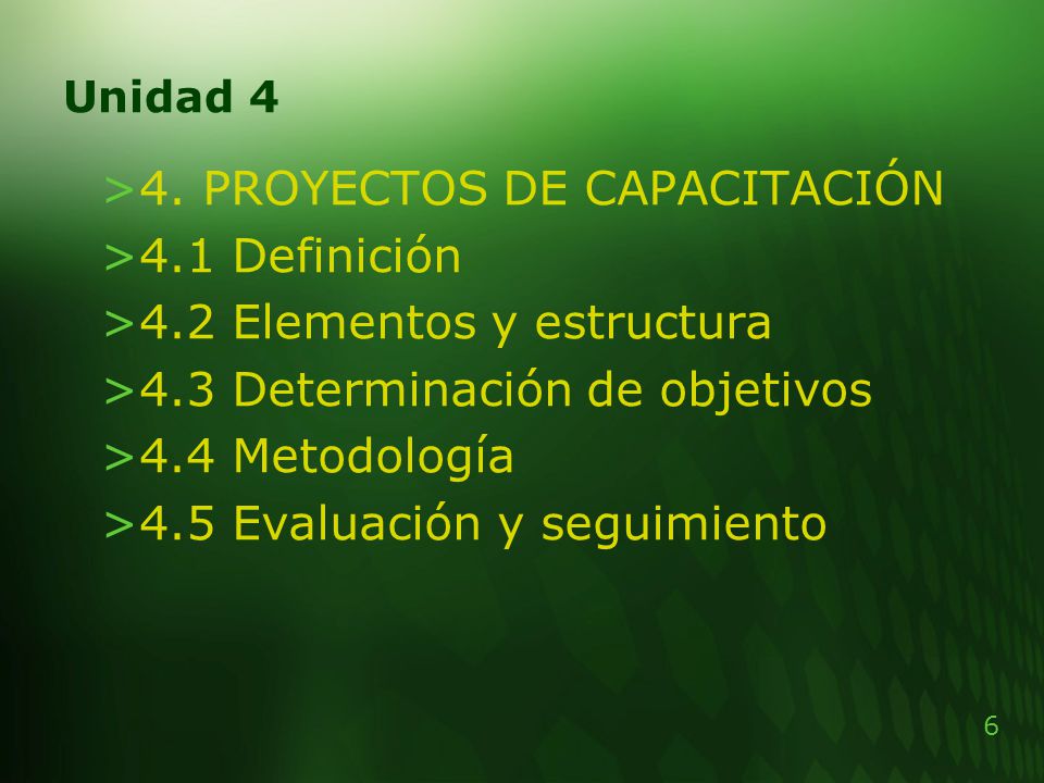 4. PROYECTOS DE CAPACITACIÓN 4.1 Definición 4.2 Elementos y estructura