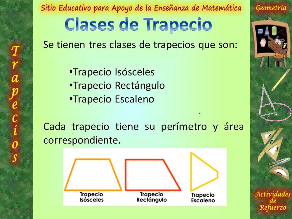 Clases de Trapecio Se tienen tres clases de trapecios que son: