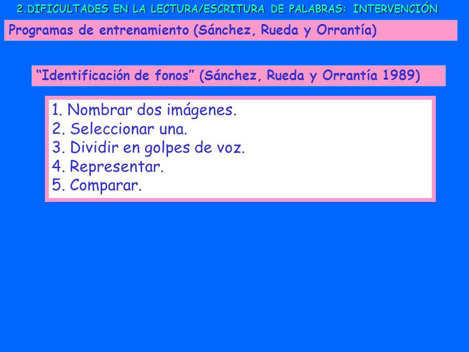 3. Dividir en golpes de voz. 4. Representar. 5. Comparar.
