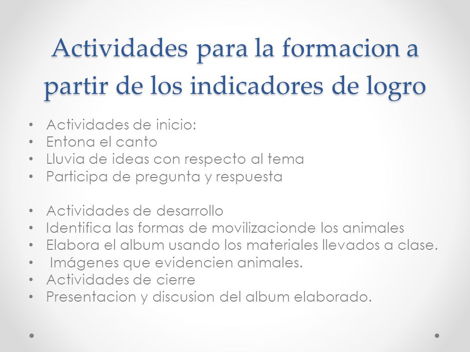 Actividades para la formacion a partir de los indicadores de logro
