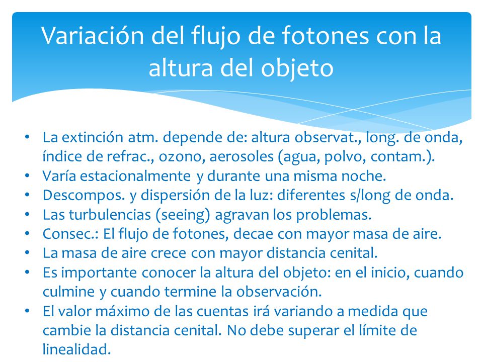 Variación del flujo de fotones con la altura del objeto