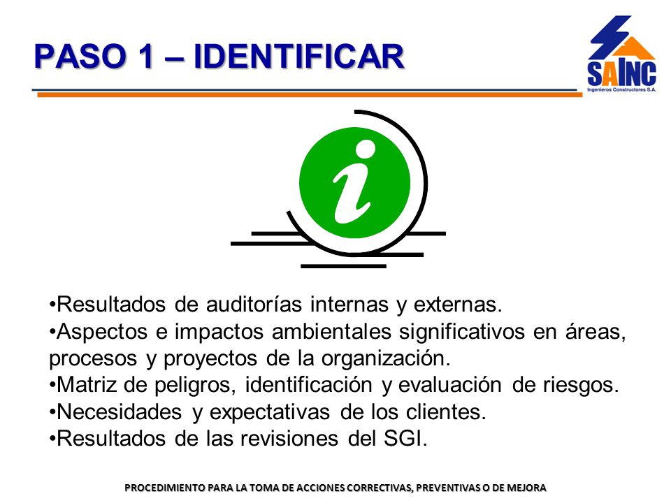 PASO 1 – IDENTIFICAR Resultados de auditorías internas y externas.