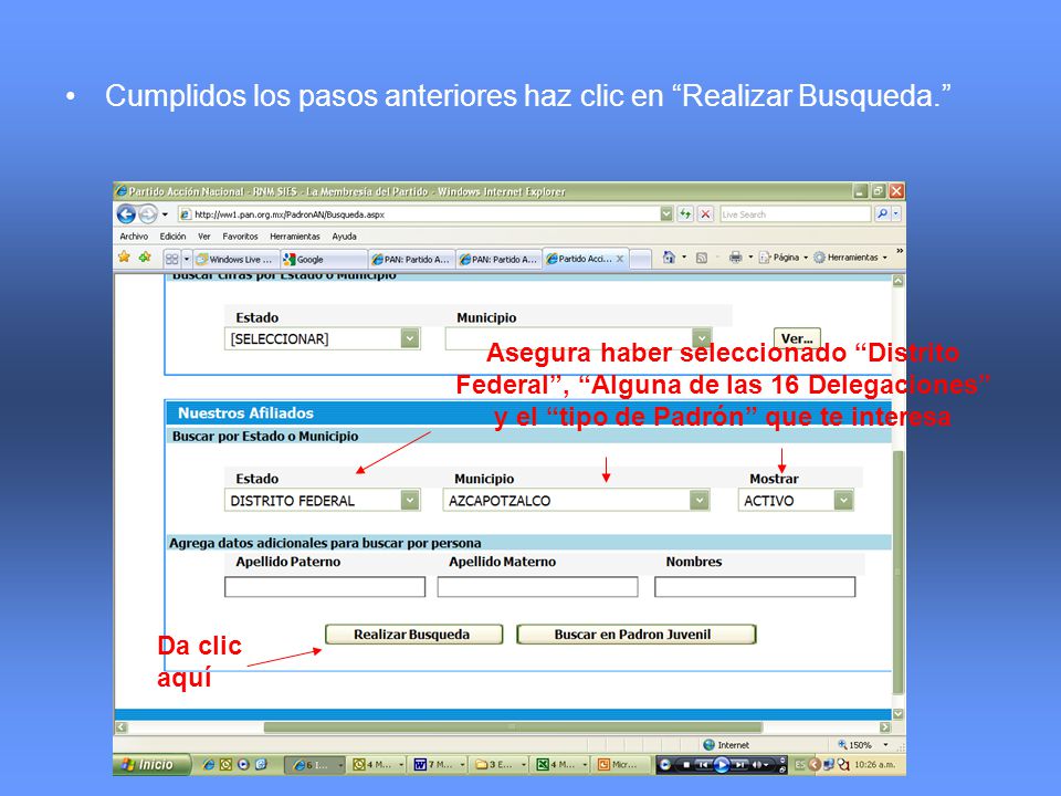 Cumplidos los pasos anteriores haz clic en Realizar Busqueda.
