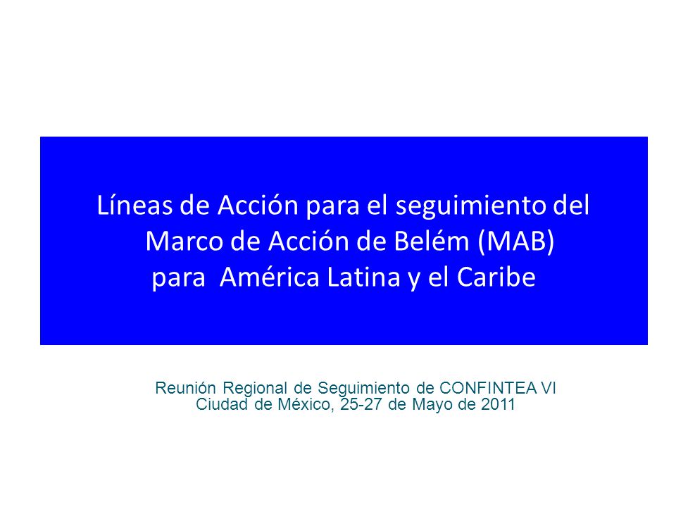 sábado, 15 de abril de 2017 Líneas de Acción para el seguimiento del Marco de Acción de Belém (MAB) para América Latina y el Caribe.